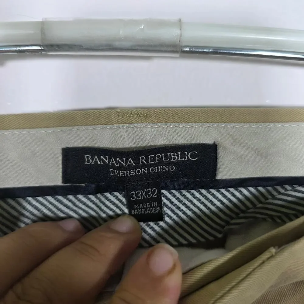 Banana Republic Emerson Chino Khaki Pants 100% Cotton Mens 33x32